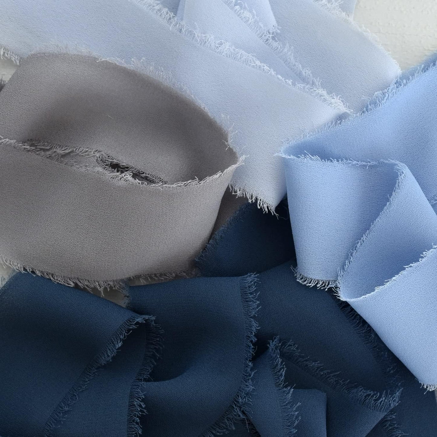 TONIFUL 4 Rolls Silk Chiffon Ribbon, 1-1/2 Inch x 22yds, Dusty Blue Chiffon Ribbons Set, Handmade Fringe Silk Ribbon for Gift Wrapping Bridal Bouquets Wedding Invitations Decoration Crafts