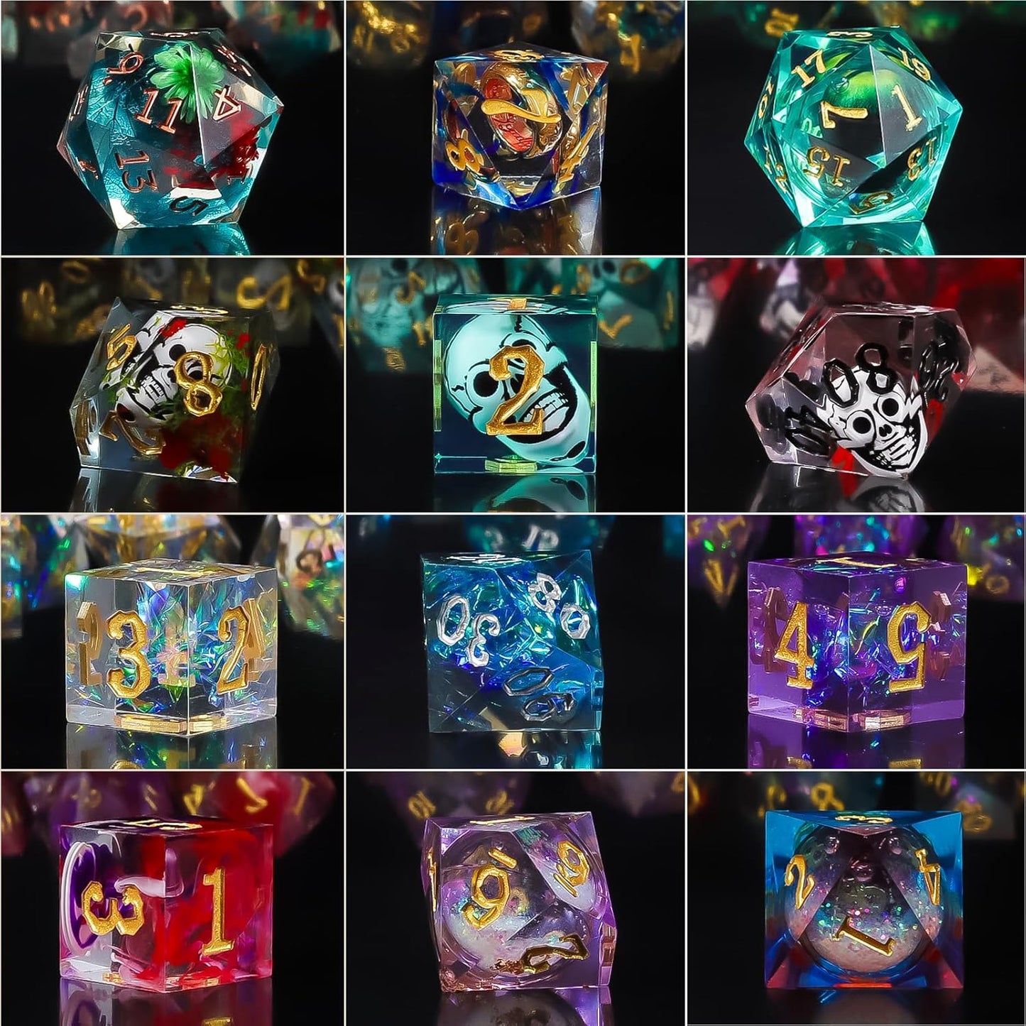 QMAY Resin Mystery Dice Set, 7 Pcs Handmade Sharp Edge Polyhedral Dice, Random Various Styles DND Dice & Dice Bag, DND Gifts, Suitable for Dungeons and Dragons, RPG, MTG,Role Playing Table Game