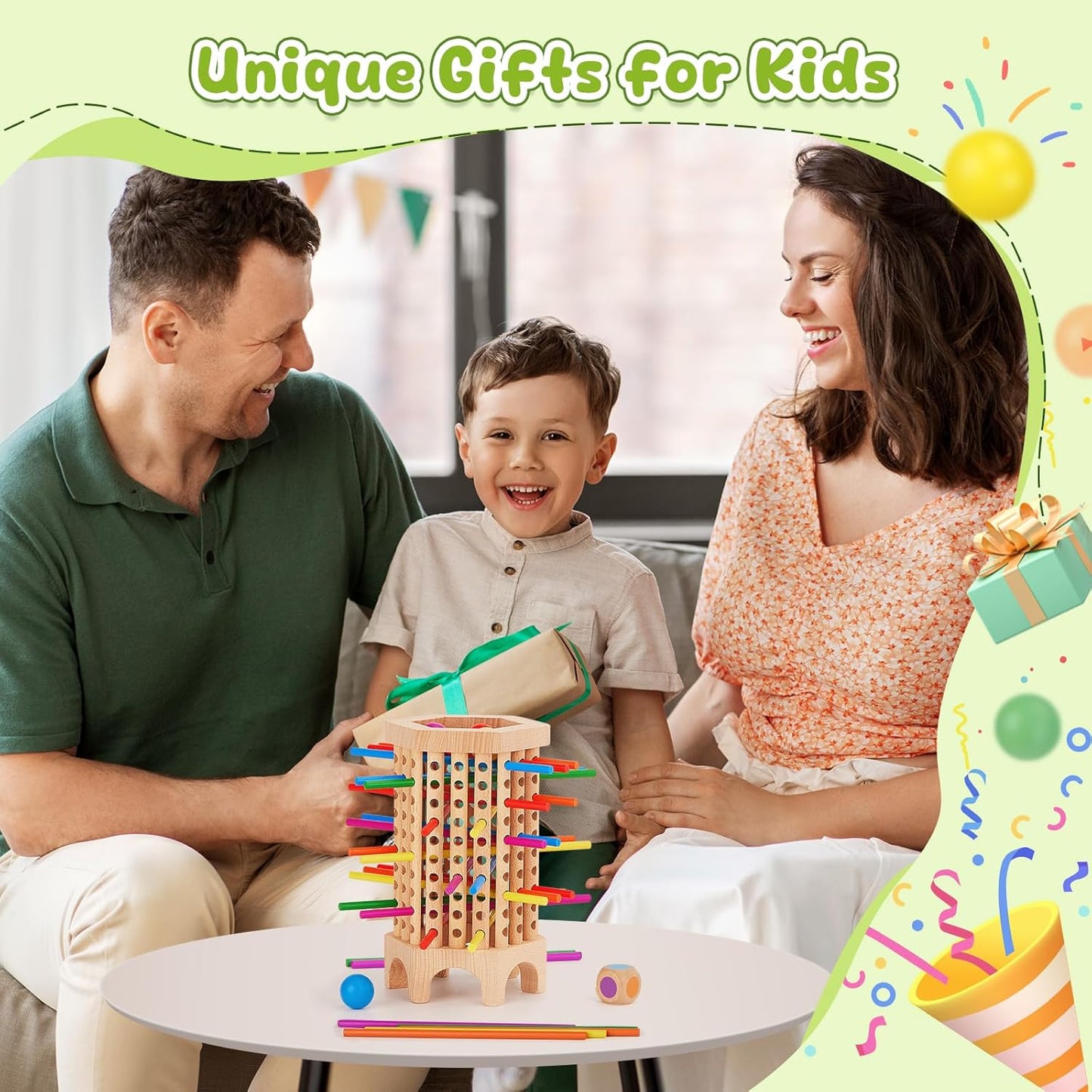 Montessori Game Wooden Board Game, 36 Colorful Wooden Sticks Dice Game, Math Educational Toy for 3 4 5 6 Year Olds, Fine Motor Skills Toy Classic Tower Game for Family Night Gift for Boys Girls