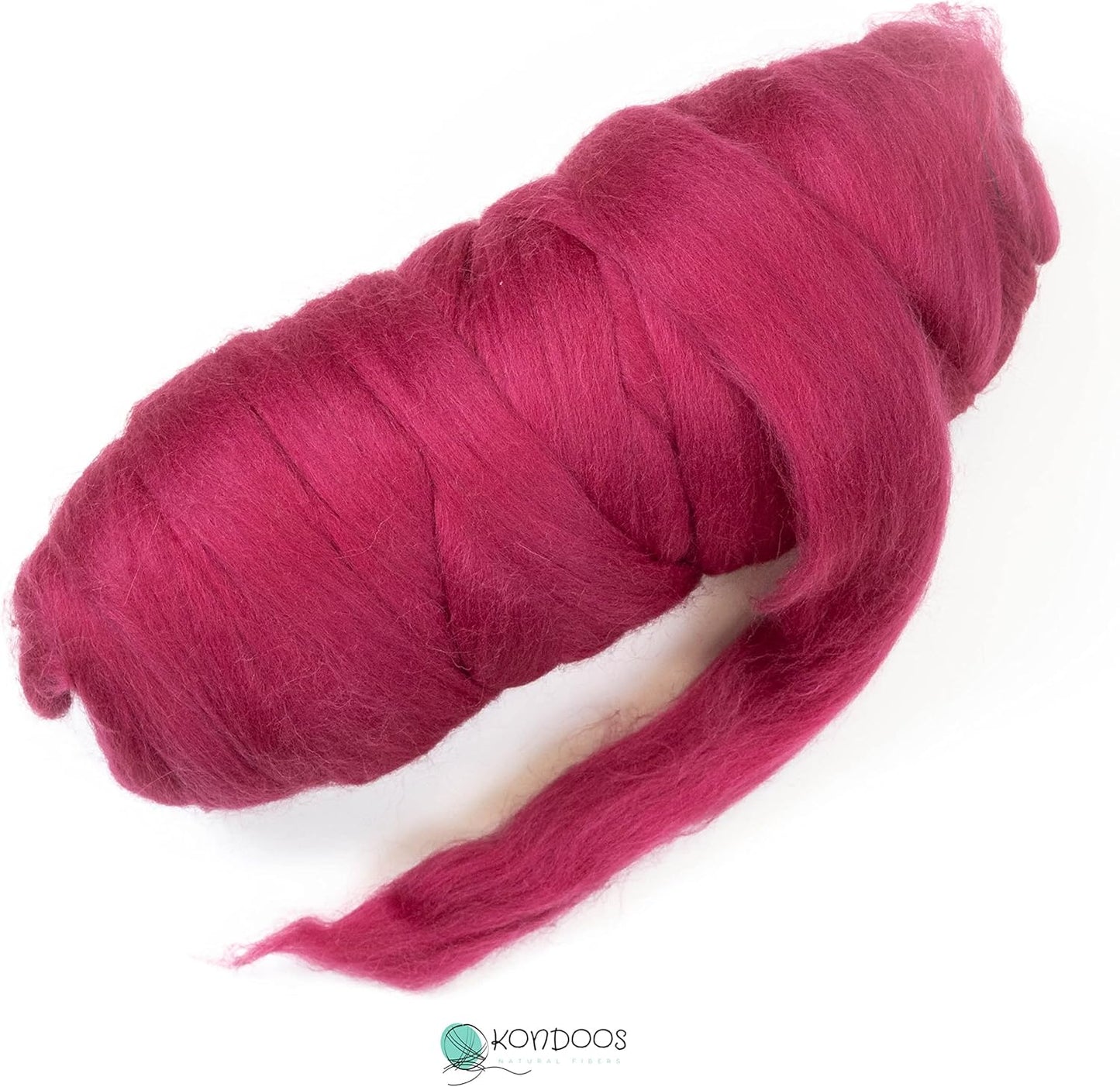 Kondoos Colored Natural Wool roving, 1 lb. Best Wool for Needle Felting, Wet Felting, handcrafts and Spinning. (Red Wine, 1 lb)