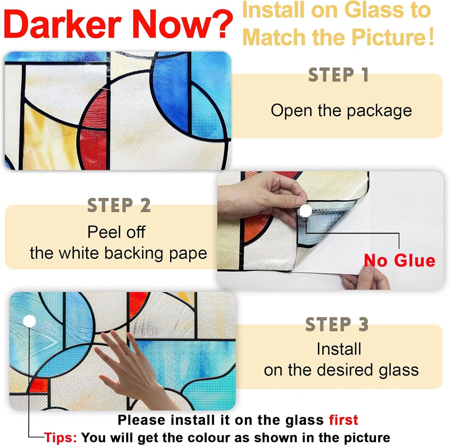 3D Stained Glass Window Privacy Film, Heat Control UV Blocking Static Cling Decorative Window Film for Bathroom,Front Door,Home Non Adhesive,23.6 x 35.4 inches Mondrian Fantasy