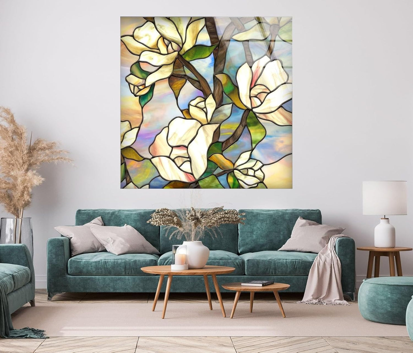 My Photostation.com 27Wx43H'' Stained Magnolia Glass Wall Art Tempered Glass Printing Wall Decor Large Wall Art Wall Hangings