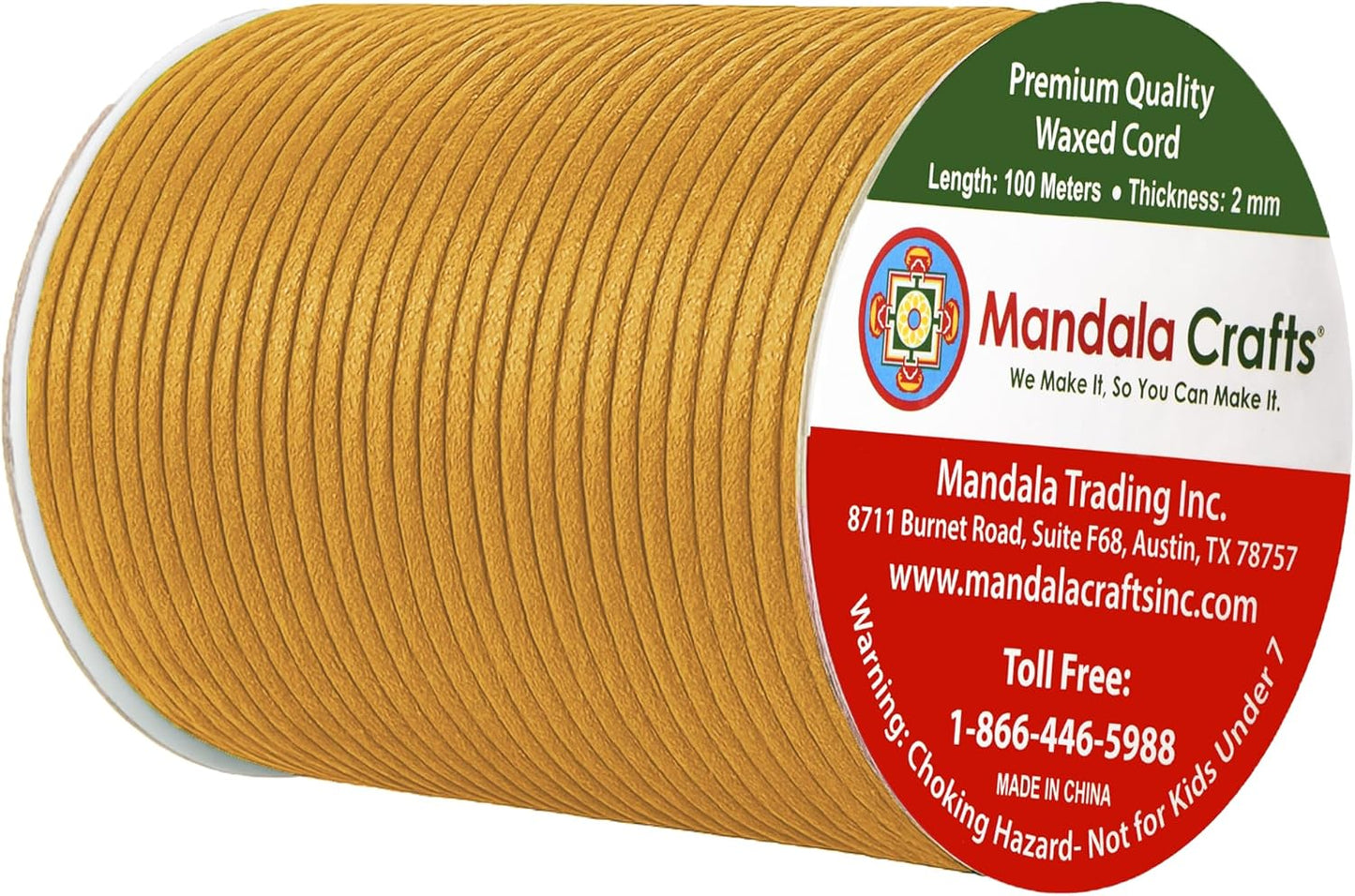 Mandala Crafts 2mm 109 Yards Gold Cotton Waxed Cord for Jewelry Making Bracelet Cord Waxed String - Beading String Thread Jewelry Cords for Necklaces String
