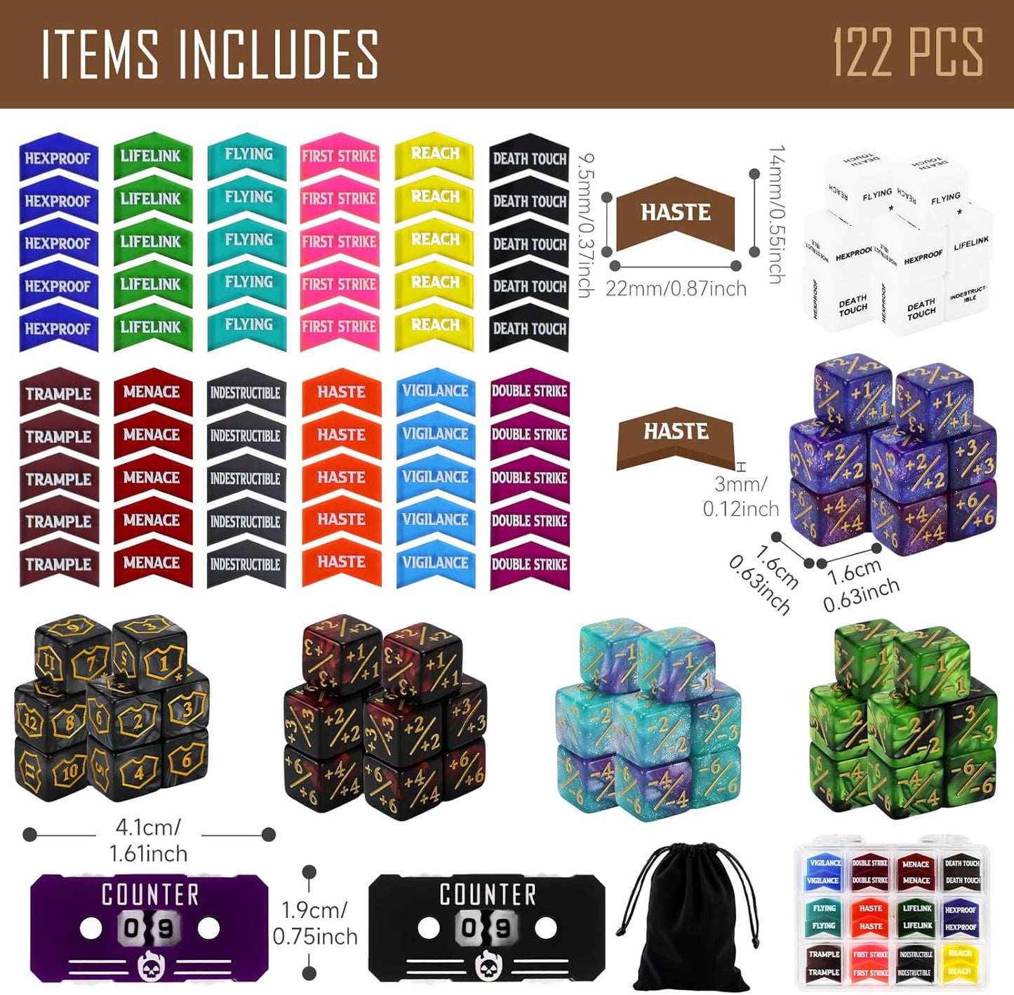 122PCS MTG Keyword Tokens & Dice & Life Counter Set for Magic Card, Health Tracker Life Counter Bulk Ability MTG Dice Set, Compatible with TCG Card Gaming Accessories CCG Creature Stats