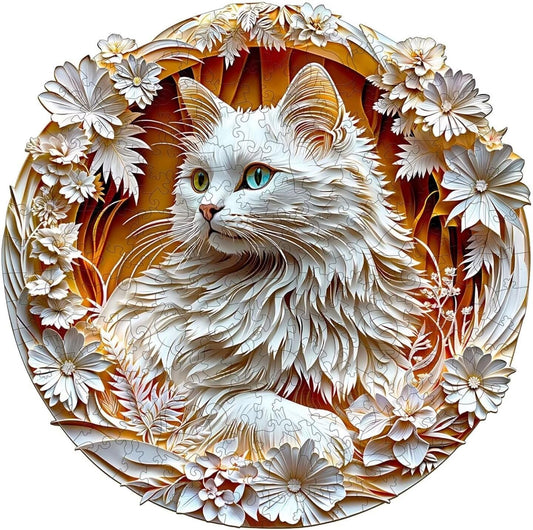 Wooden Puzzles Adults, 3D Cute Cat Wooden Puzzles 200 Pieces, Unique Animal Shaped Wood Challenging Jigsaw Puzzles Gifts for Adults, 11.4x11.4in