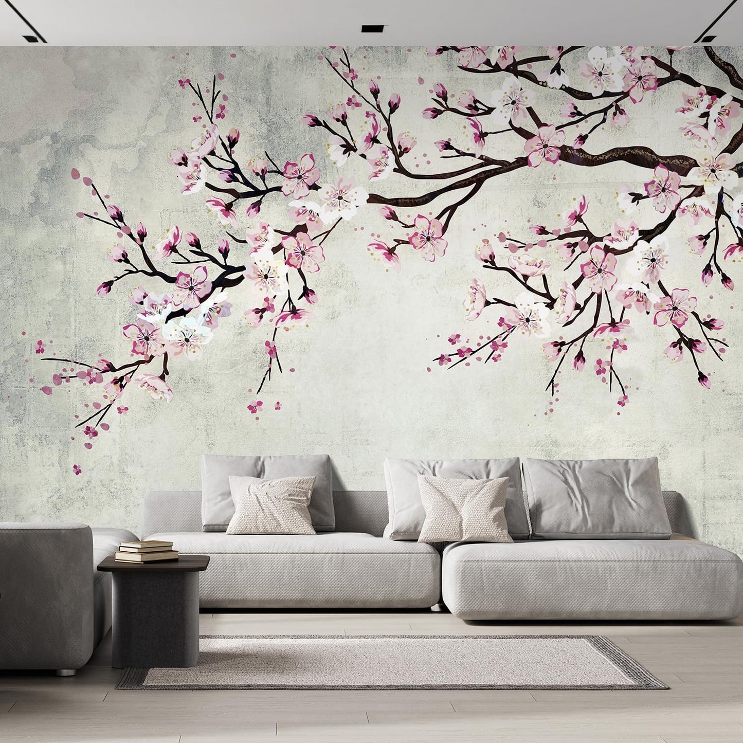 wall26 Large Wall Mural Watercolor Style Ink Painting Pink Cherry Blossom on Vintage Wall Background | Self-Adhesive Vinyl Wallpaper/Removable Modern Wall Decor - 108x144 inches
