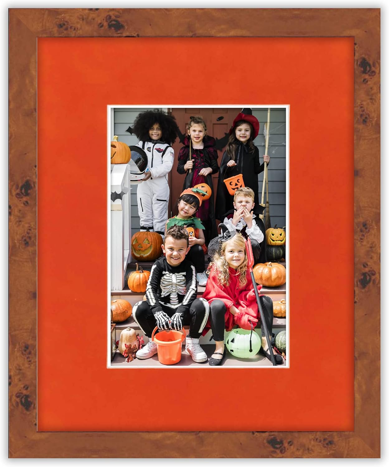 Pack of Ten Acid Free 11x14 Mats Bevel Cut for 8.5x11 Photos - Orange Suede Precut Matboards With Backing Boards and Self Seal Photo Mat Bags For Pictures, Photos, Framing - 4-ply Thickness
