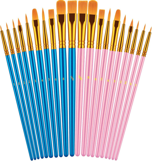 Paint Brushes Set, 20 Pcs Paint Brushes for Acrylic Painting, Oil Watercolor Acrylic Paint Brush, Artist Paintbrushes for Body Face Rock Canvas, Kids Adult Drawing Arts Crafts Supplies, Blue+Pink