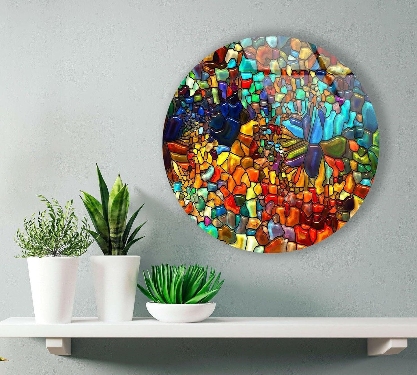 My Photostation.com 20''(50cm) Diameter Red Mosaic Round Glass Wall Art Tempered Glass Printing Wall Decor Large Wall Art Wall Hangings