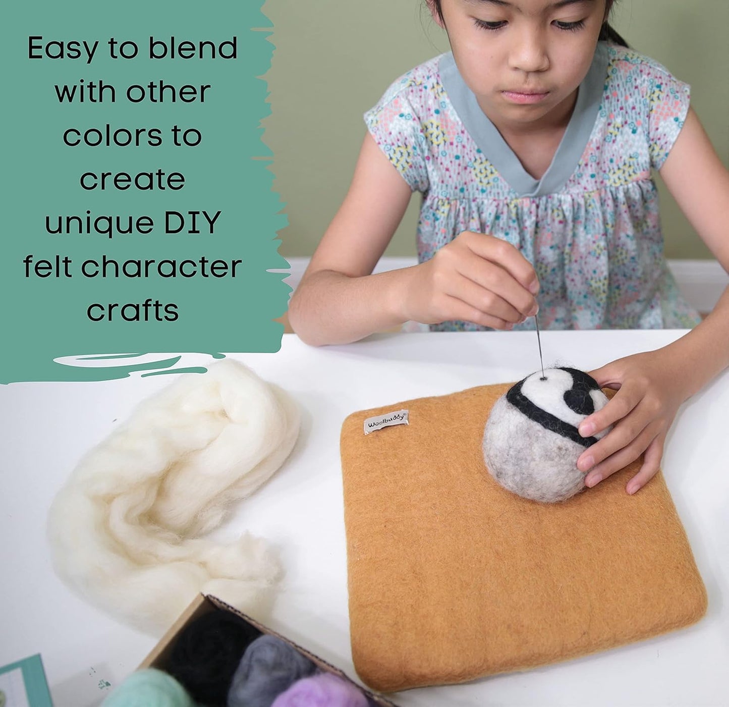 Woolbuddy Needle Felting Wool, Carded Core Wool, White Roving for Wet Painting, DIY Dryer Balls, Felting Pads, Supplies, and Bulk Chunky Yarn (15.7oz)