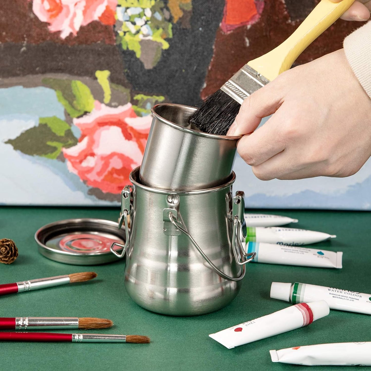 MyLifeUNIT Paint Brush Washer, Airtight Stainless Steel Brush Cleaner for Painting (Medium)