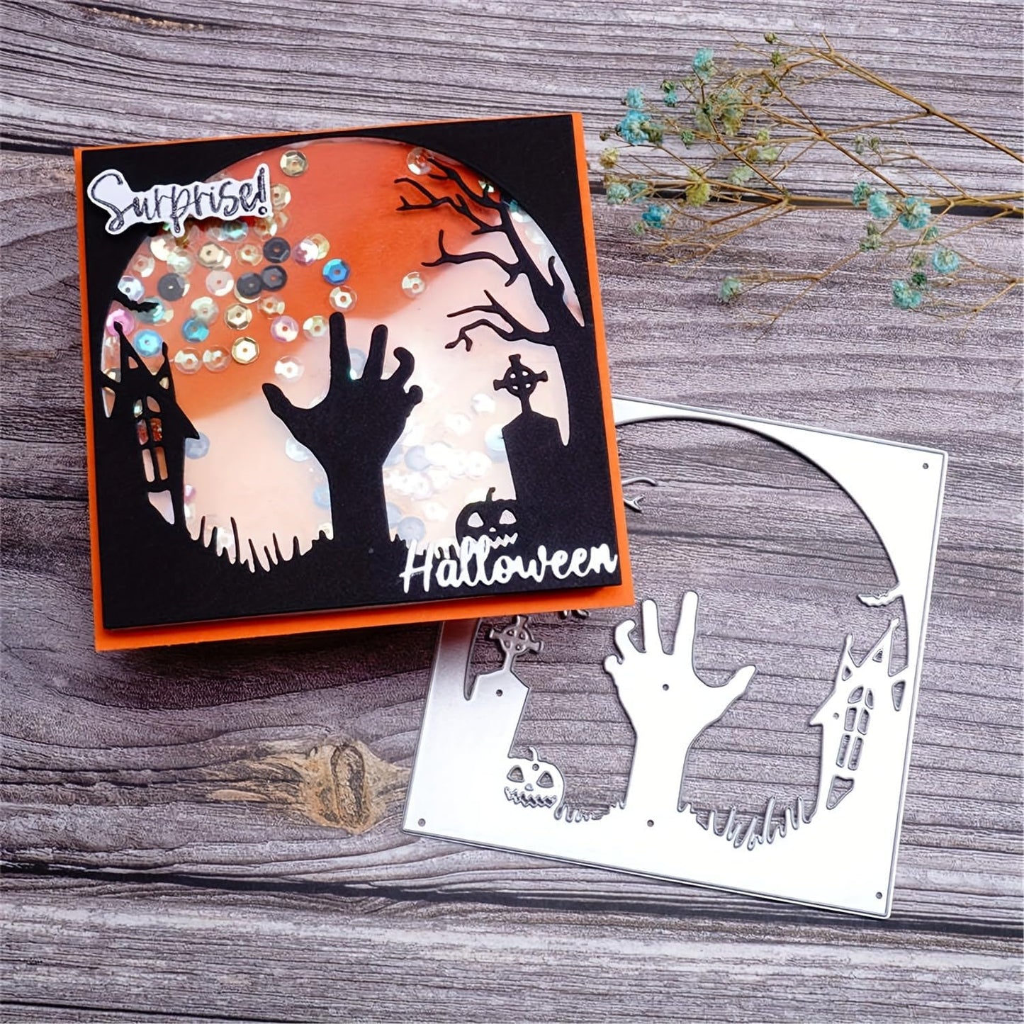 Lapoo Halloween Metal Cutting Die for Scrapbooking, 3D Backgrounds Frame New Cutting Dies DIY Album Card Making Decor Paper Metal Die Cuts Party Wedding Decorations (Ghost Hand 4.7 x 4.7 in)