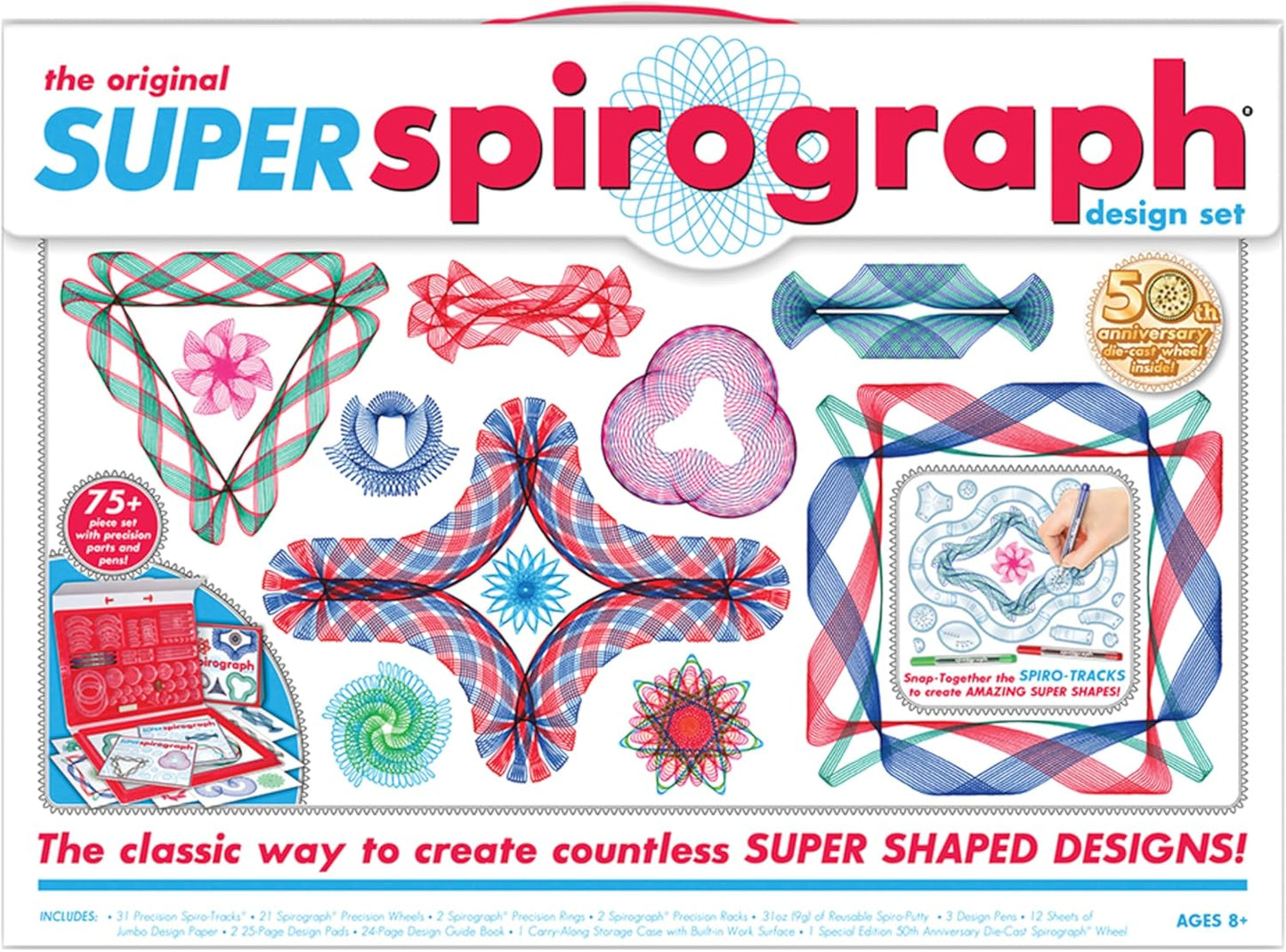 Spirograph Super 50th Anniversary Set –Arts and Crafts, Kids Toys, Art Supplies, Craft Supplies, Drawing Kit, Spiral Art, Classic Gear Design Kit, Case, Pens, Design Sheet Included, Ages 8+