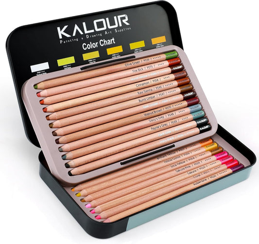 KALOUR Pro Pastel Chalk Colored Pencils,24 Colors portrait set,Color Charcoal Pencils for Drawing Sketching Coloring Shading,Art Supplies for Adults Artists