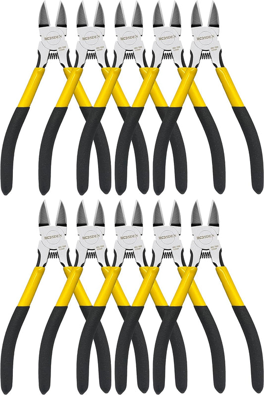 Wire Cutters 10 Pack, 6.5 inch, BOOSDEN Flush Cutters, Spring Loaded Cutting Pliers, Side Cutters, Dykes Cutter, Wire Clippers, Plastic Cutter, Wire Cutters for Jewelry, Floral, Electrical