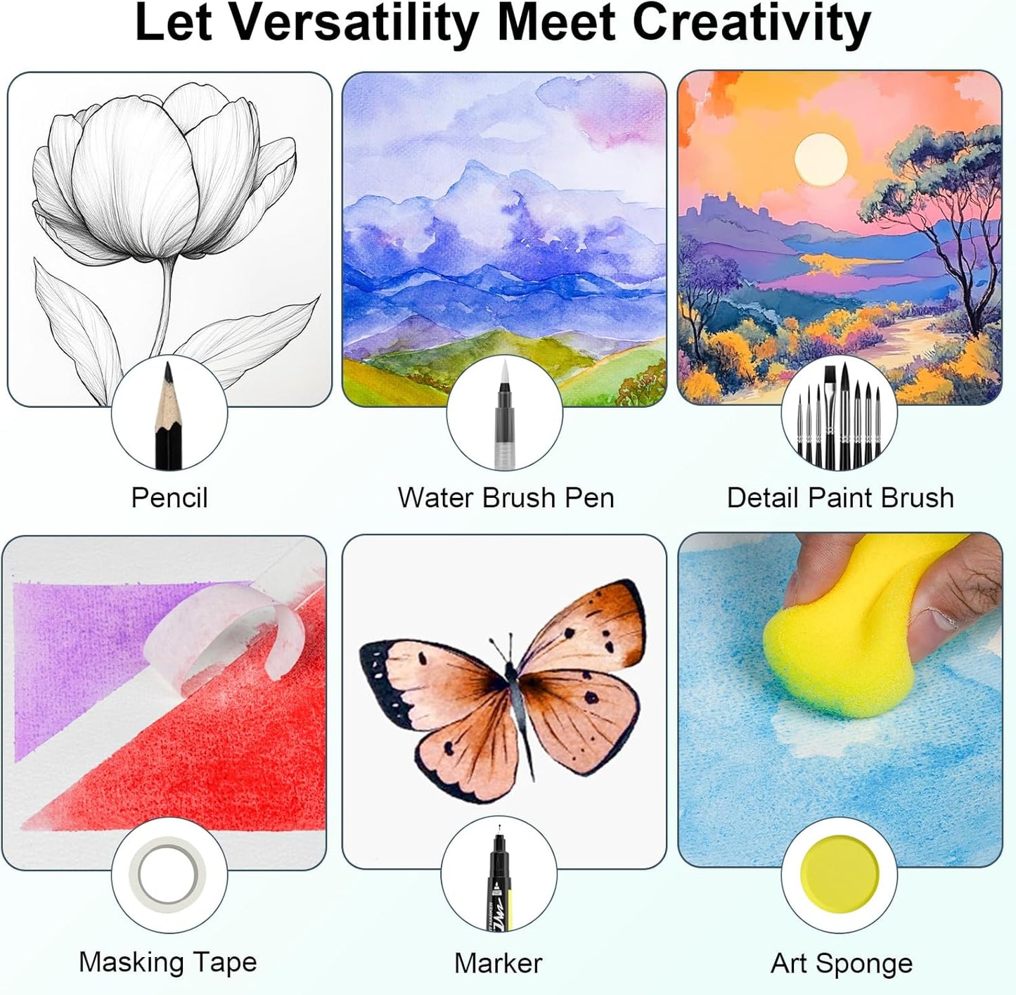 Watercolor Paint Set 168 Colors Including Metallic, Watercolor Kit with Case, Watercolor Paper, Paint Brushes, Palette and Accessories, Water Color Art Supplies Gift for Adults Kids Artists