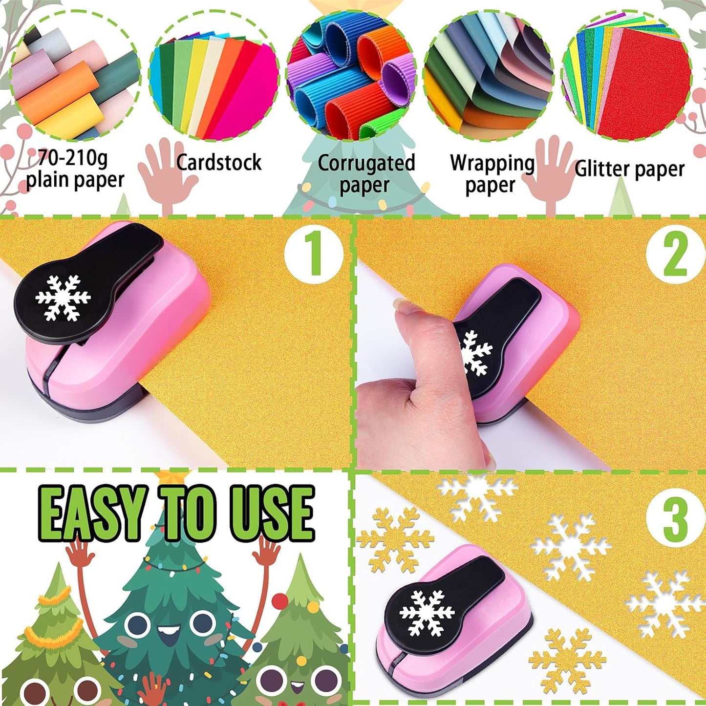 Paper Punch Shape Hole Puncher Craft Punches 1 inch Christmas Punches Scrapbooking Punch Snowflake Punch Deer Punches Bell Puncher for Paper Craft Cardstock Arts DIY Projects