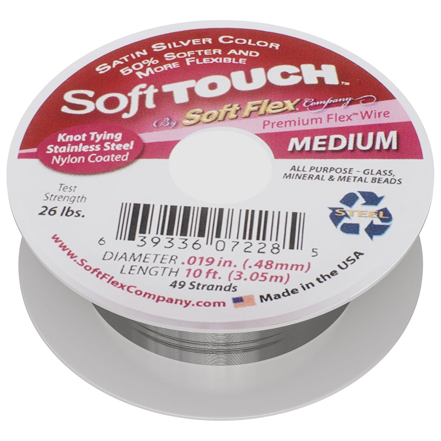 Soft Flex 49 Strand Stringing Wire - Flexible Braided - Medium 0.19 Diameter - Jewelry Making Bead Wire - Satin Silver