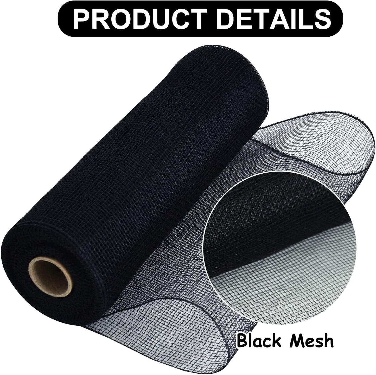 TONIFUL 2 Rolls 10 Inch Black Decorative Mesh Ribbbon Rolls, Fabric Mesh for Mesh Wreath Supplies, Front Door Wreath Crafts Tree Decor Christmas NewYears Halloween Decoration (10 yds/roll)