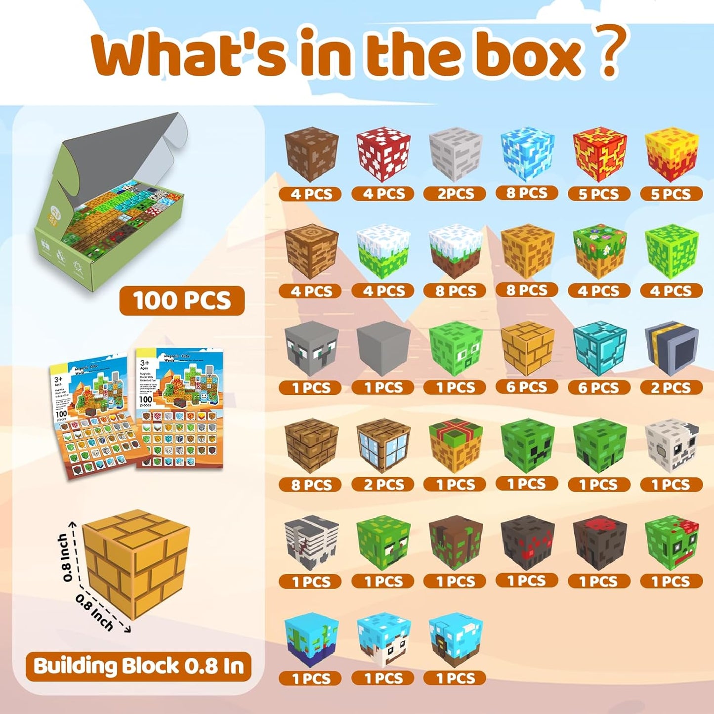 Magnetic Blocks, 100PCS Magnetic Building Blocks, Stacking Magnets for Kids, Sensory Toy for STEM Constructions Magnet Blocks for Boys Girls Age 3+, Christmas Birthday Gifts