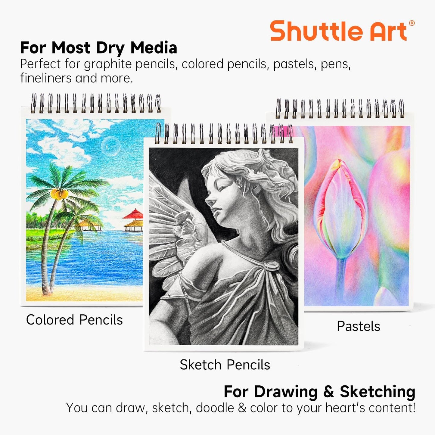 Shuttle Art 9”x12” Sketch Pad, 260 Sheets (68lb/100gsm) Drawing Pad, Pack of 2, 130 Sheets Each, Spiral Bound Sketch Book, Durable Acid-Free Drawing Paper, Great Sketch Pad for Kids, Teens & Adults