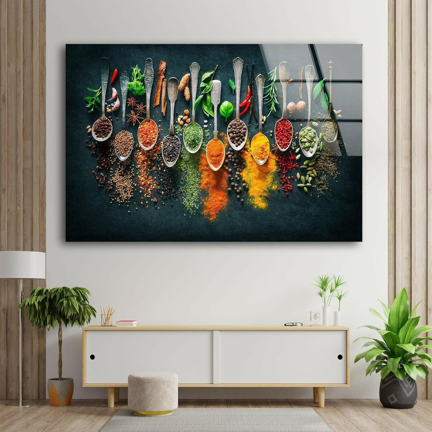 My Photostation.com Round 31,5'' Spoon Spices Glass Wall ArtTempered Glass Printing Wall Decor Large Wall Art Wall Hangings