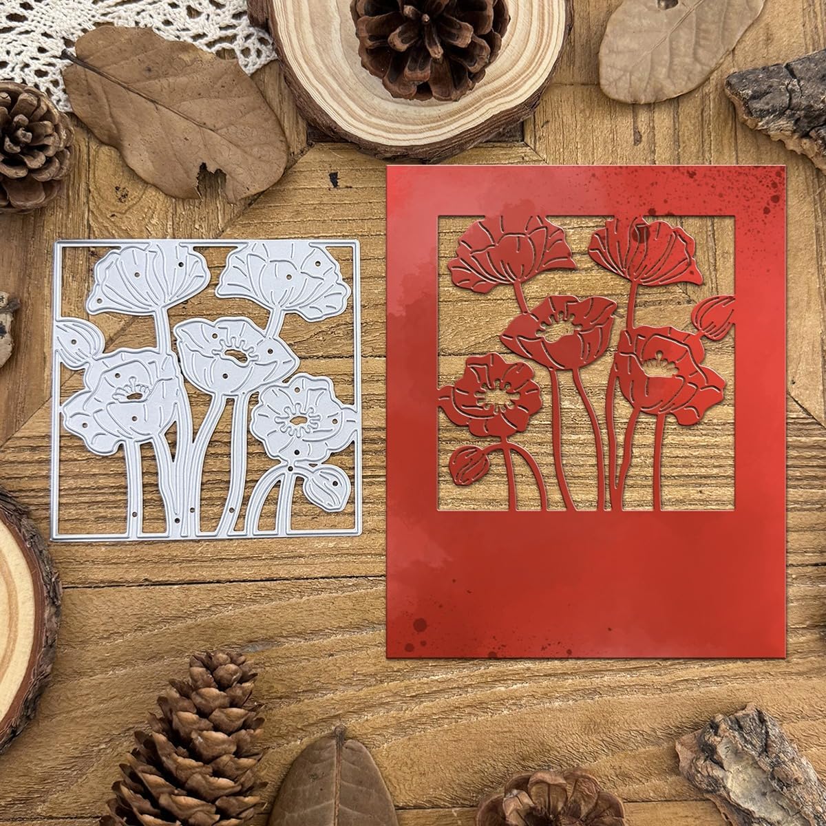 Lapoo Flowers Metal Cutting Die for Scrapbooking - Durable, Cut Stencils for DIY Scrapbook Photo Album Decorative Paper Card, Card Making Supplies, Embossing (Poppy Square 4.2 x 3.6 in)