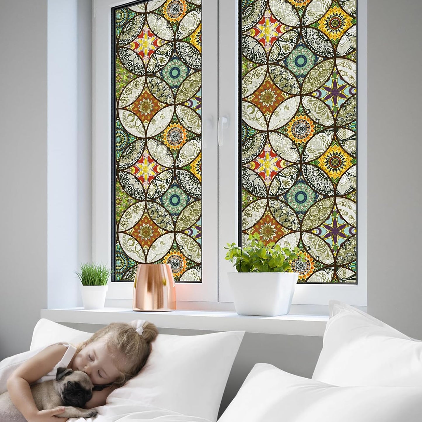 DKTIE Static Cling Decorative Window Film with Installation Tools Non Adhesive Privacy Film Stained Glass Window Film for Bathroom Shower Door Heat Cotrol Anti UV 35.4 x 78.7 Inch