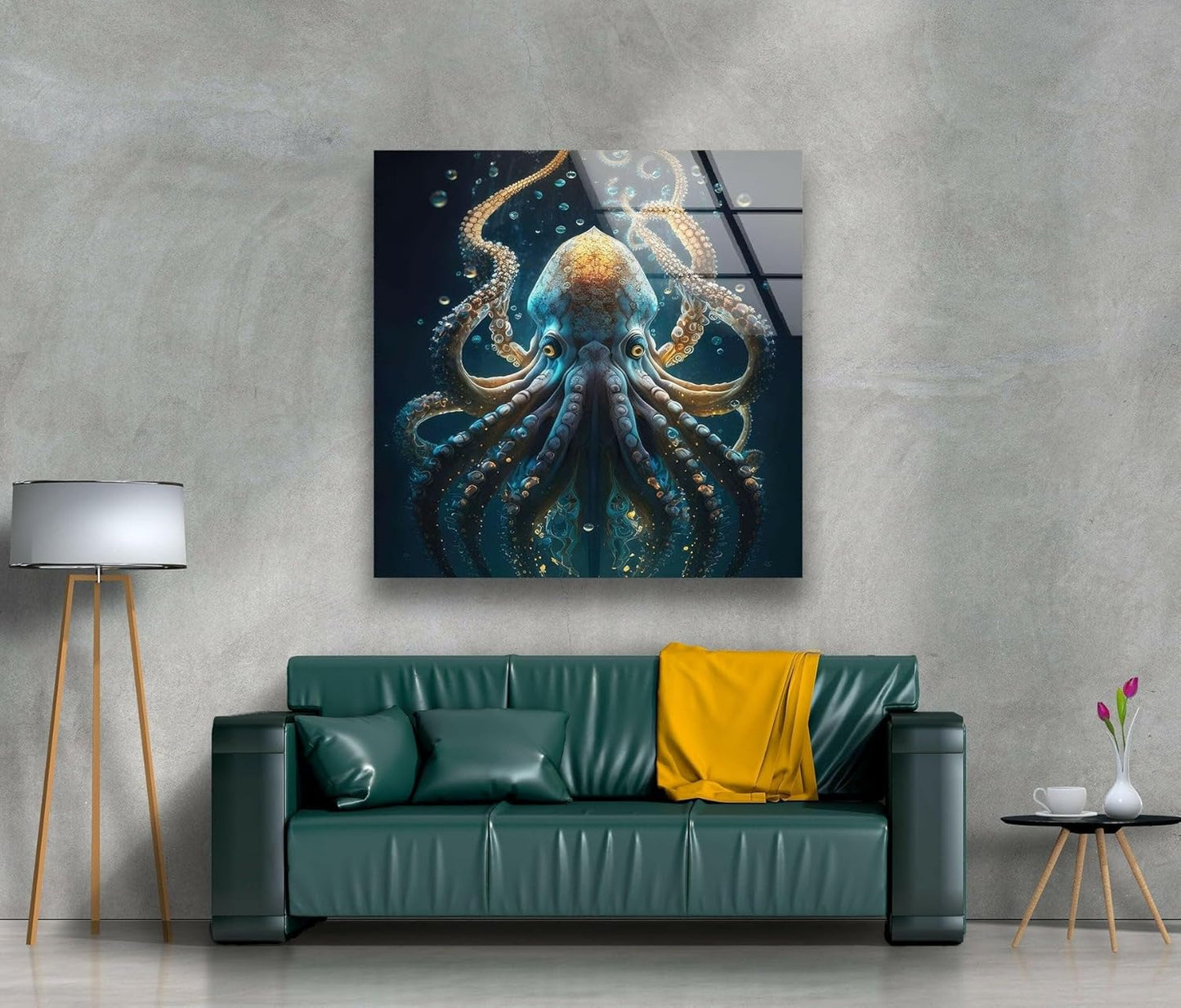 My Photostation.com Round 31,5'' Underwater Blue Octopus Glass Wall Art Tempered Glass Printing Wall Decor Large Wall Art Wall Hangings