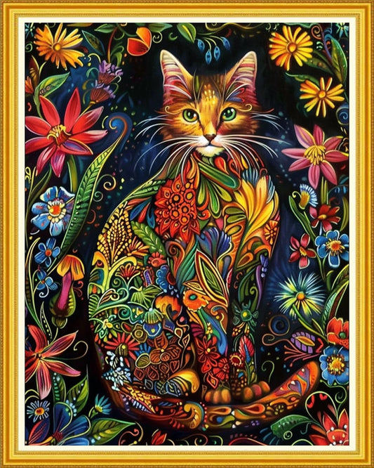 Magxvouy Cross Stitch Kits Stamped Full Range of Embroidery Kits,Cross Stitch Patterns Needlework Kits for Beginners 11CT Printed Kits&Cat Flowers 16x20 inch