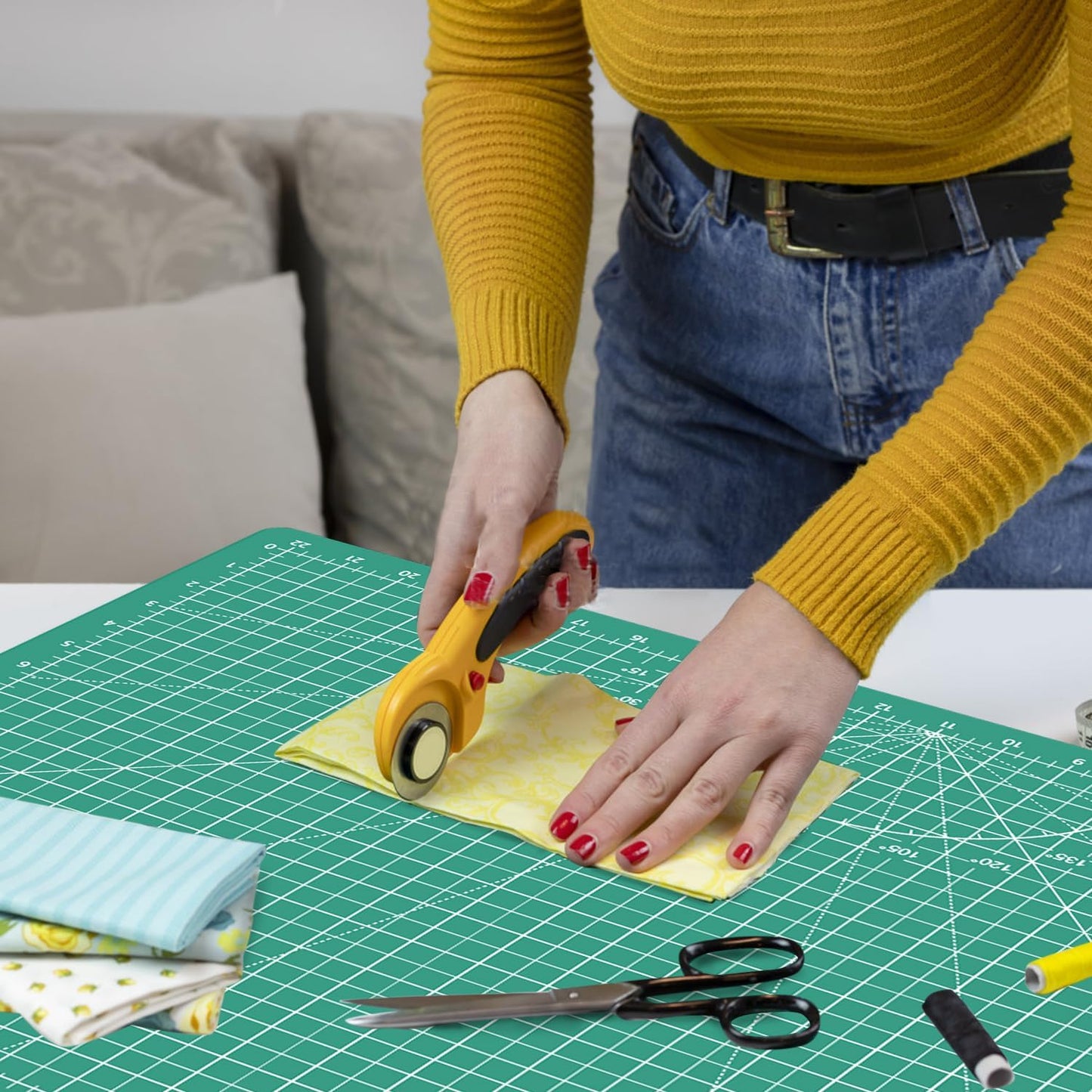 Headley Tools Thickened 18 x 24 Inch Self Healing Sewing Cutting Mat, A2 Rotary Cutting Sewing Mat for Crafts, Double Sided 5-Ply Table Cutting Board for Fabric Quilting Leather Hobby, (Green)