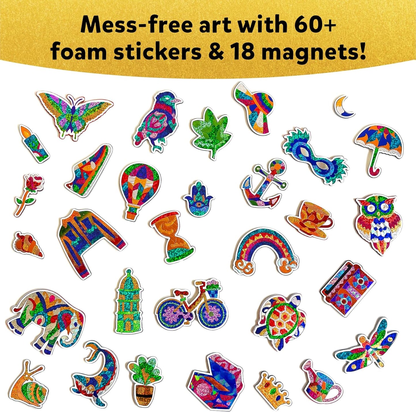 Skillmatics Foil Fun - Pretty Patterns, 18 DIY Magnets Mess-Free Art, Colorful Creative Party Activity, Craft Kits, 60+ Foam Stickers, Christmas Gifts for Kids, Teens, Adults, Families