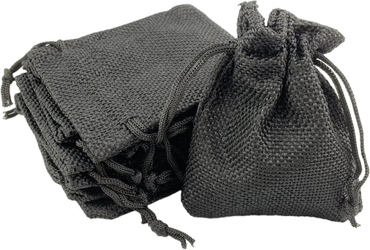 Palmhomee Pack of 25 Burlap Gift Bags with Drawstring Linen Jewelry Pouches Wedding Hessian Jute Bags for Birthday and Treat Pouches Party Wedding Favors Gift (3.6x4.8 Inch, Black)