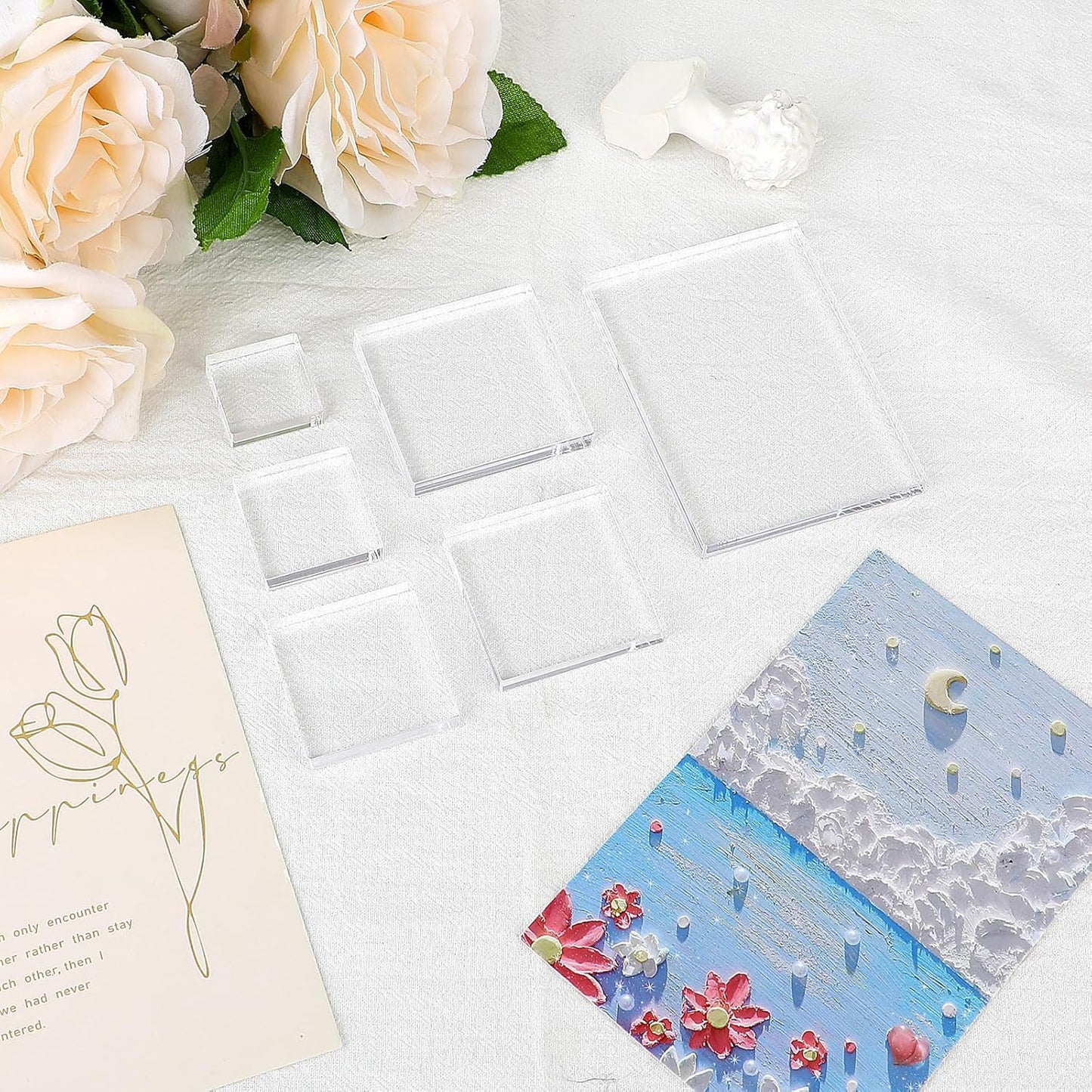 Clear Acrylic Stamping Blocks, 6 Pcs Transparent Jewelry Display Risers Base Wedding Flat Lay Props for Photography Crafts Stamping Card Making Tools