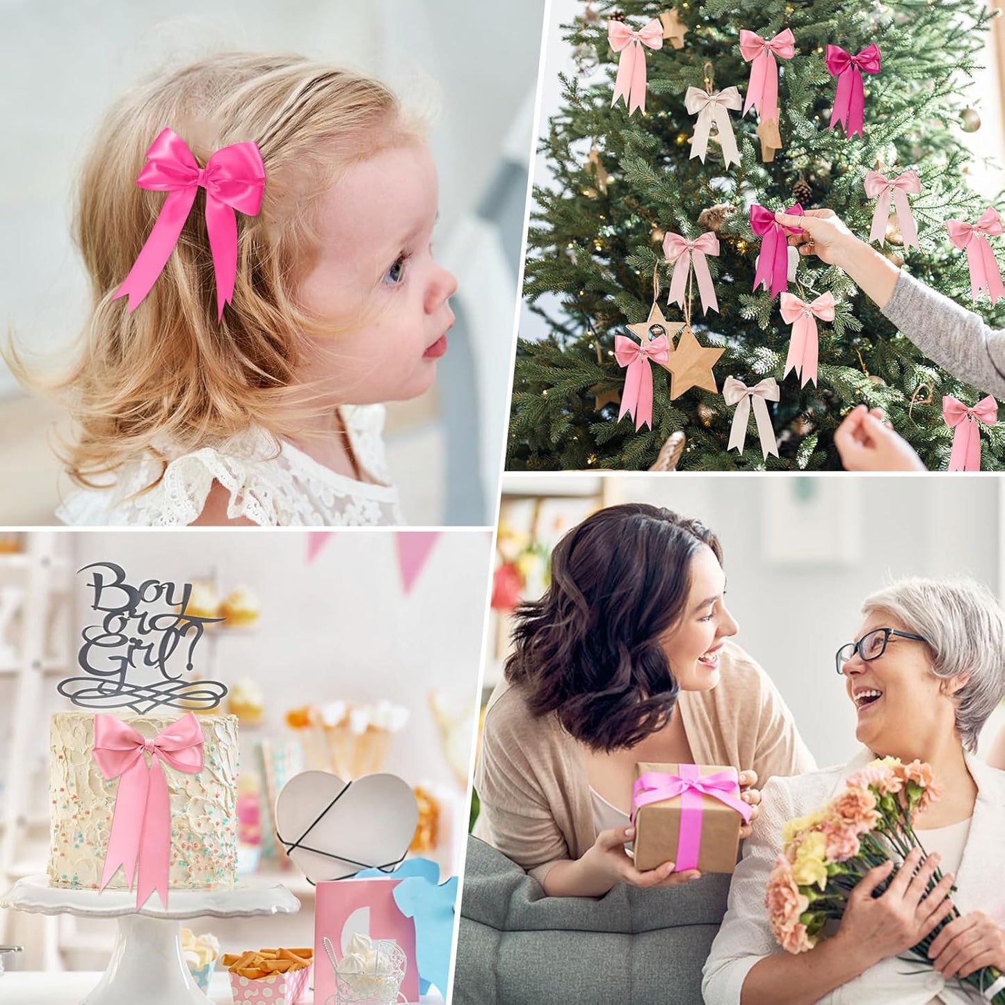 1-1/2 Inch Pink Satin Ribbons for Crafts, 6 Rolls Single-Faced Pink Assorted Ribbons for Gift Wrapping Flower Bouquet Wedding Invitations Bridal Shower Hair Bows Garland Party Decor