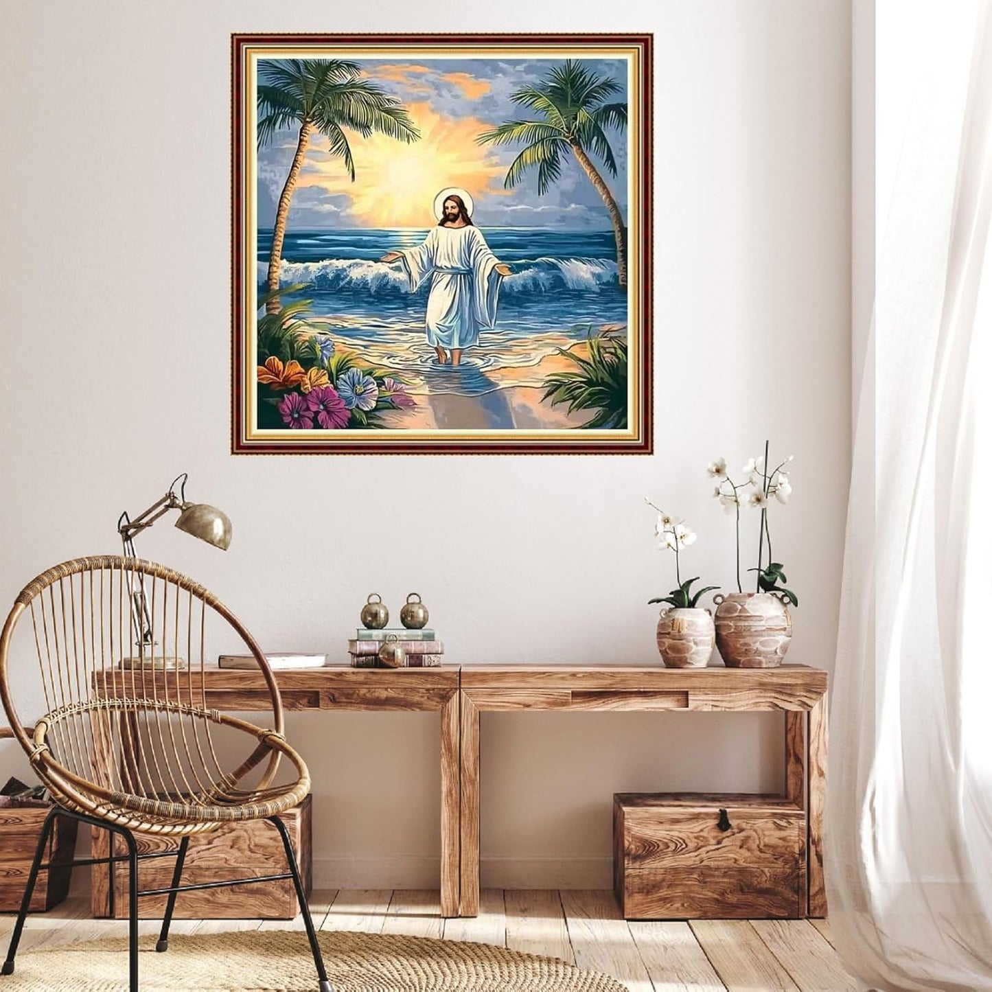 Hopeart Stamped Cross Stitch Kits for Beginner Embroidery Kits for Beginners Adults DIY 11CT Cross Stitch Patterns Needlepoint Kits Crossstitching Kits-Jesus Coconut Tree 18x18 inch