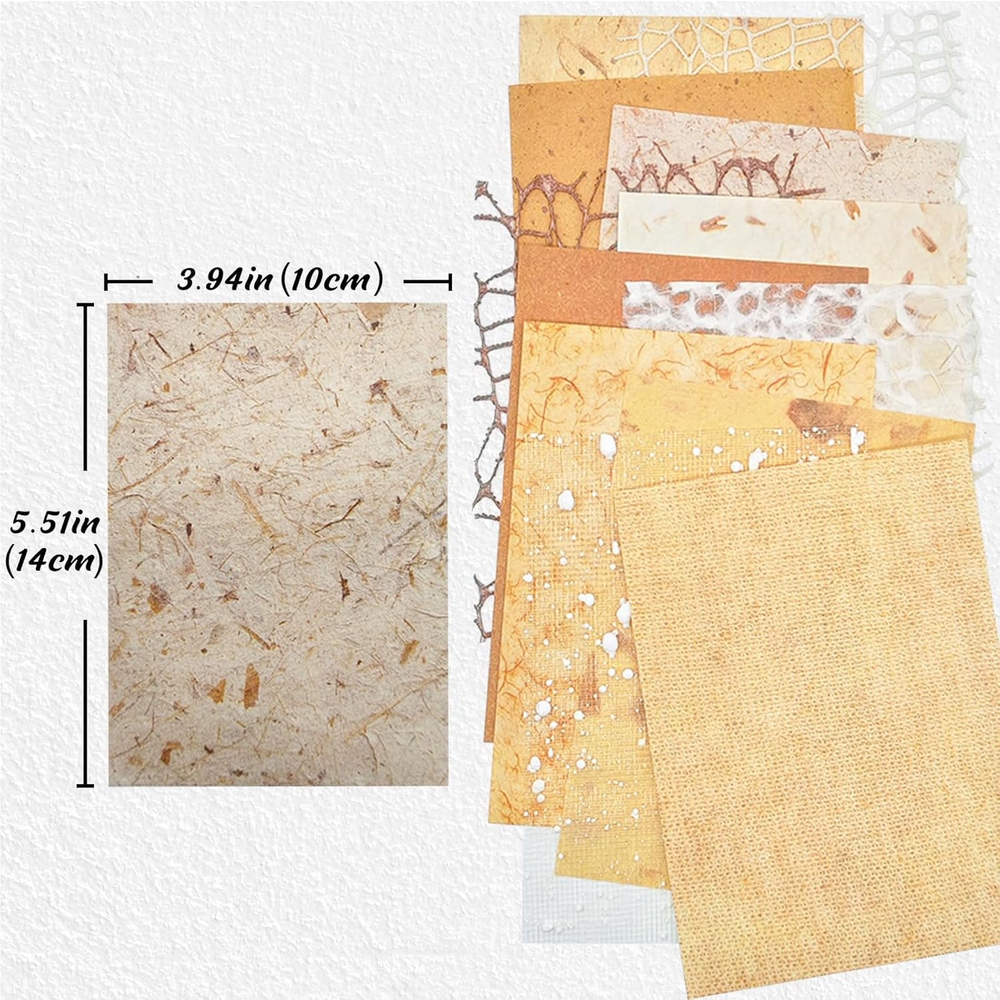 42 Sheets Textured Scrapbook Paper and Mesh Fabric Assorted Set, Junk Journal Supplies Assorted Set, Special Paper for Scrapbooking Materials Card Embellishments 3.9x5.5 Inch (Brown)