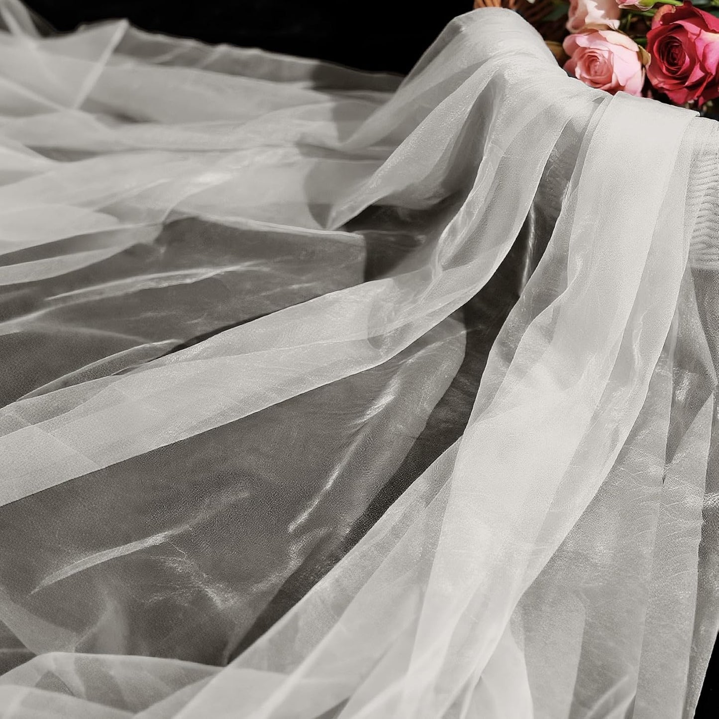 Organza Fabric by The Yard, 60 Inch Wide 10 Yards (30 ft) Extra Long Sheer Fabric for DIY Sewing Projects Window Scarf Wedding Decorations Party Backdrops Curtains (Ivory)