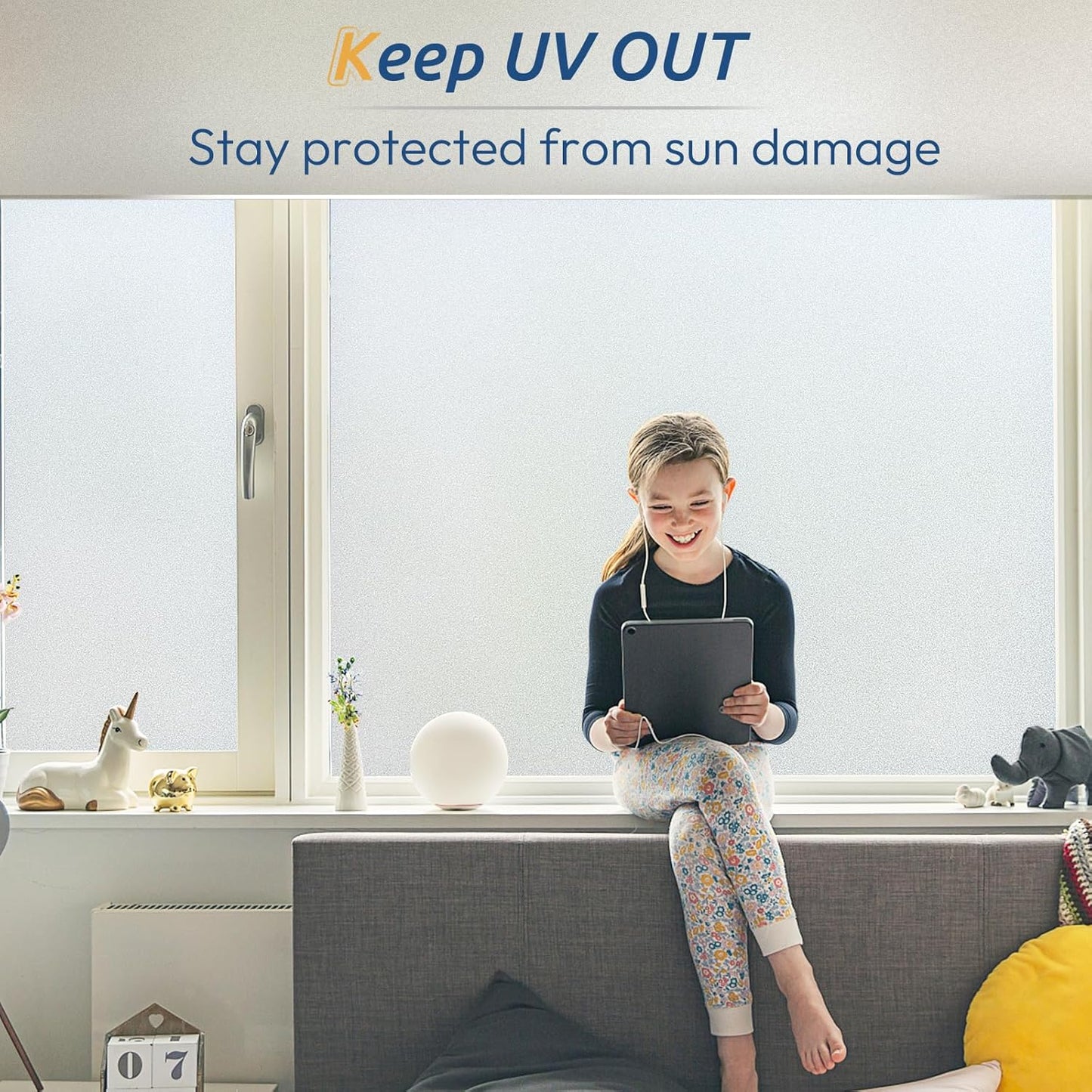 rabbitgoo Window Privacy Film, Frosted Glass Window Clings, Static Cling UV Heat Blocking Door Stickers for Home Bathroom, Removable Indoor Decal Coverings Day and Night, Pure, 23.6 x 78.7 Inches