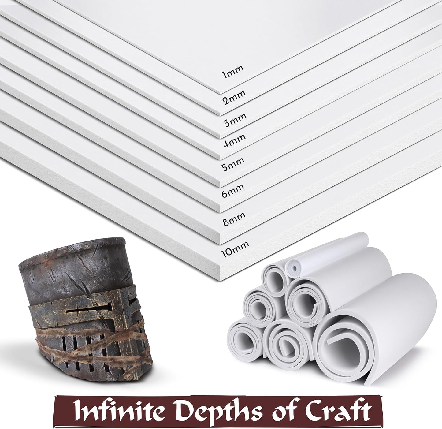 Shape Retention EVA Cosplay Foam 5mm (1mm-10mm) 14x39 inch White or Black High Density EVA Foam Sheets. Premium 85 kg/m3 Heat Shape Material for DIY Convention or Halloween Costumes by The Foamory