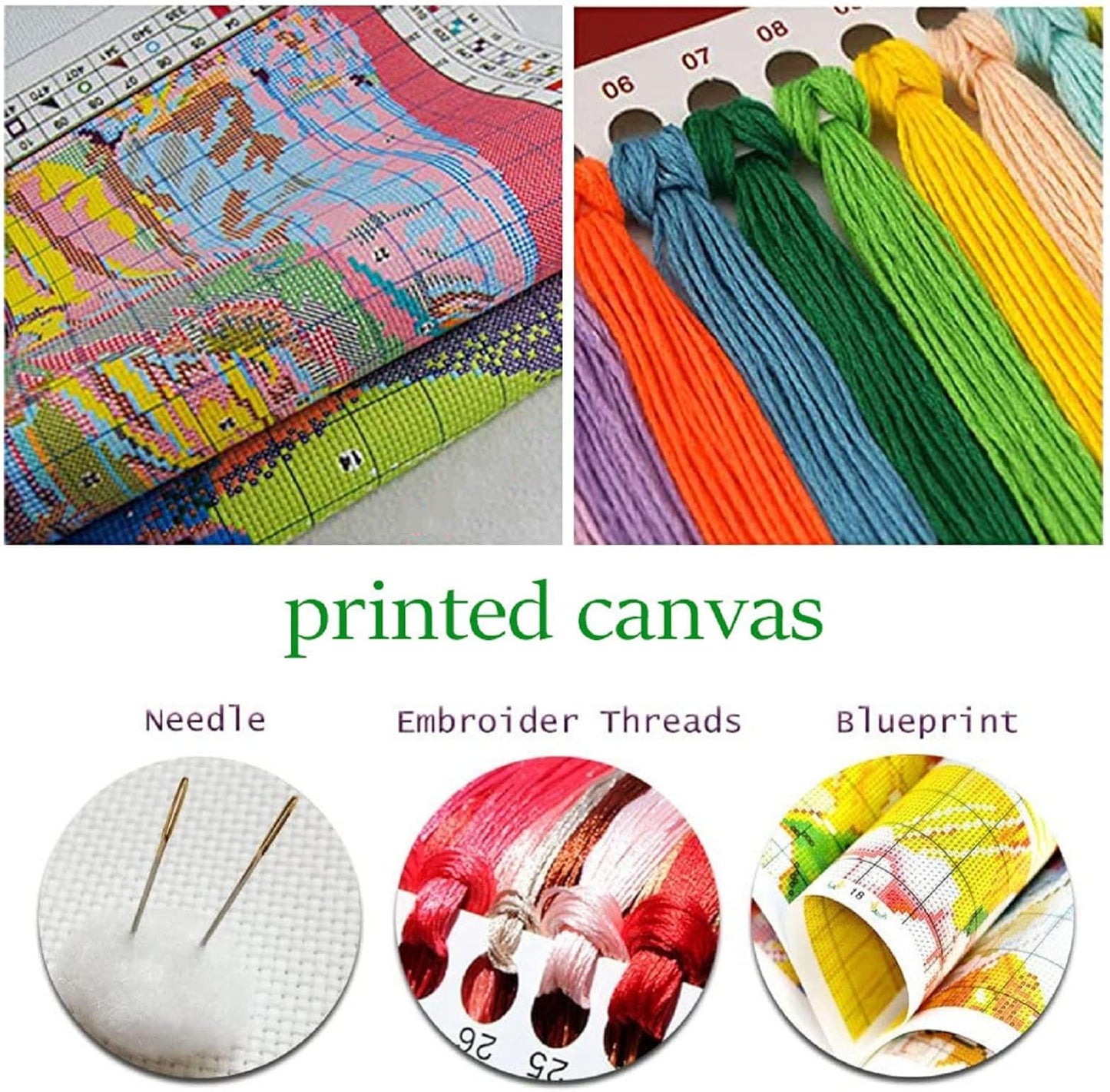 Dimxvean Stamped Cross Stitch Kits,Cross Stitch Kits for Adults Beginners,Embroidery Kits Full Range of Cross Stitch Stamped Kits Needlepoint Kits Cross Stitch Patterns-Hummingbird Flowers 18x18 inch