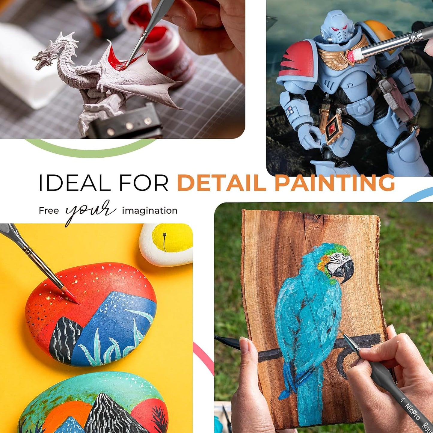 Nicpro Miniature Paint Brushes Dry Brush - 20PCS Model Paint Brush Set with Nylon Case for Acrylic, Oil, Watercolor, Detail Paint Brush Drybrush for Model, Miniature Painting, Paint by Numbers, Craft