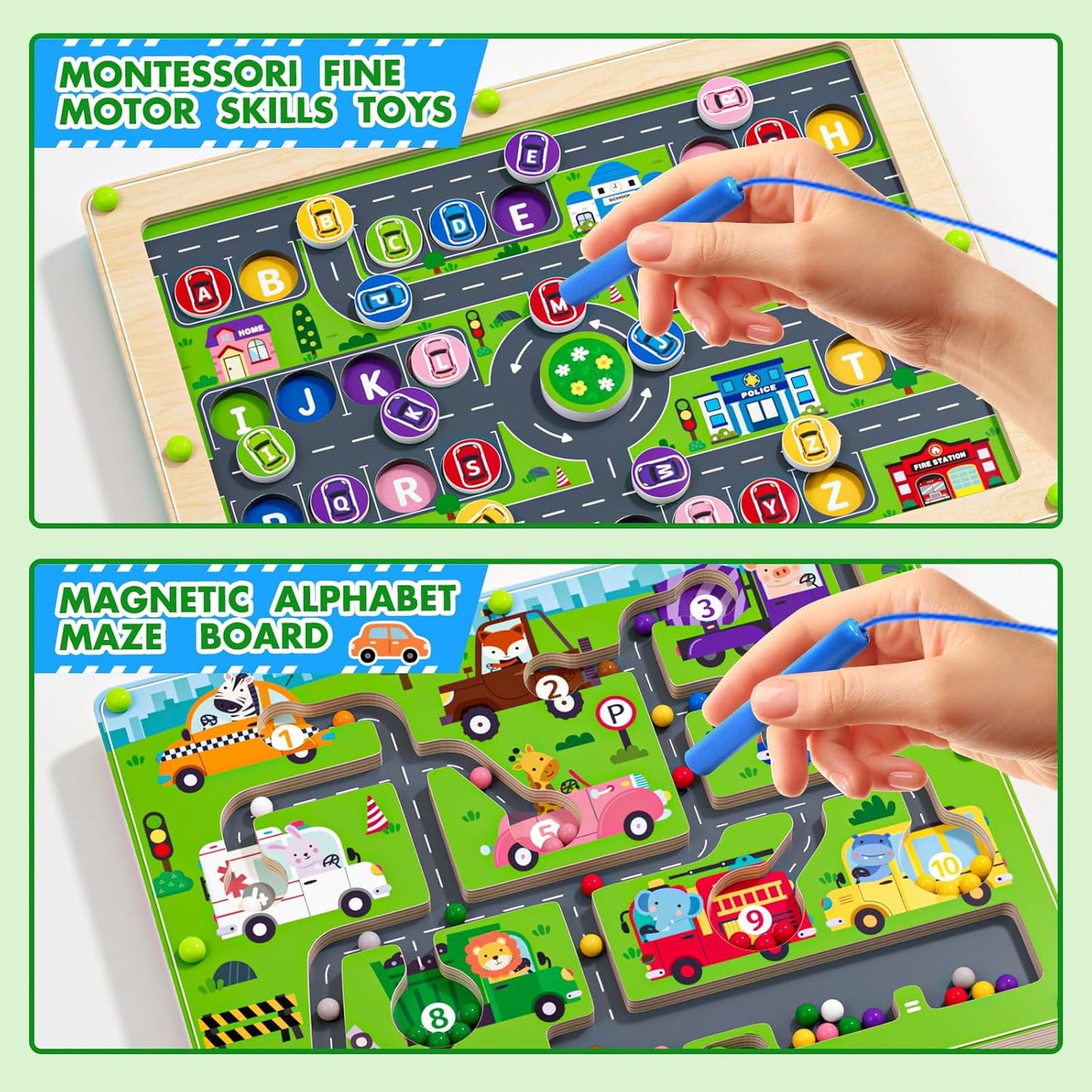 Magnetic Maze 2 in 1 Double Side Color and Number Maze Alphabet Puzzle Board for 3-5 Boys and Girls Kids Montessori Educational Toys (Car, One Size)