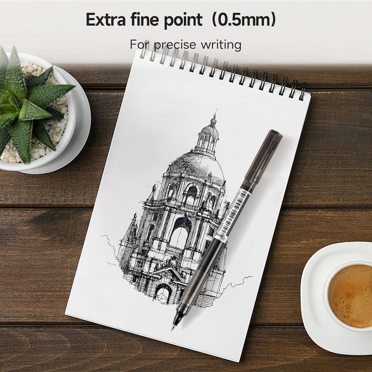 RIANCY Black Fine Point Gel Pens 12Pcs 0.5mm Gel Ballpoint Pens Black Liquid Ink Pens No Smear No Bleed, Smooth Writing Pen for Journaling Note Taking Drawing Sketching Coloring Office School Supplies