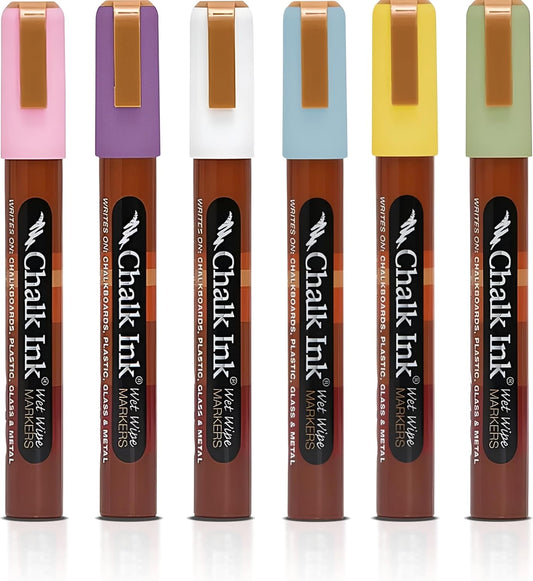 Chalk Ink Chisel Tip Wet Wipe Chalk Markers (6mm, Spring-a-Ling-a-Ding-Dong, 6 Pack)