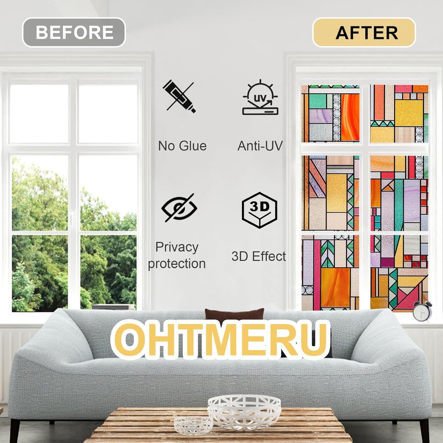 3D Stained Glass Window Privacy Film, Heat Control UV Blocking Static Cling Decorative Window Film for Bathroom,Front Door,Home Non Adhesive,16.9 x 39.3 inches Autumn Reverie