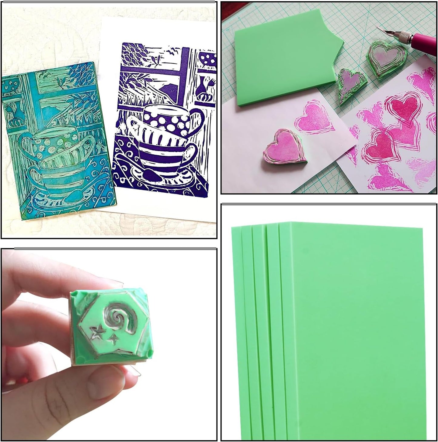 KUKLIPJIM 25 Pcs 4x6" Rubber Linoleum Stamp Carving Blocks for Printmaking, Artists, Crafts and More (Green)