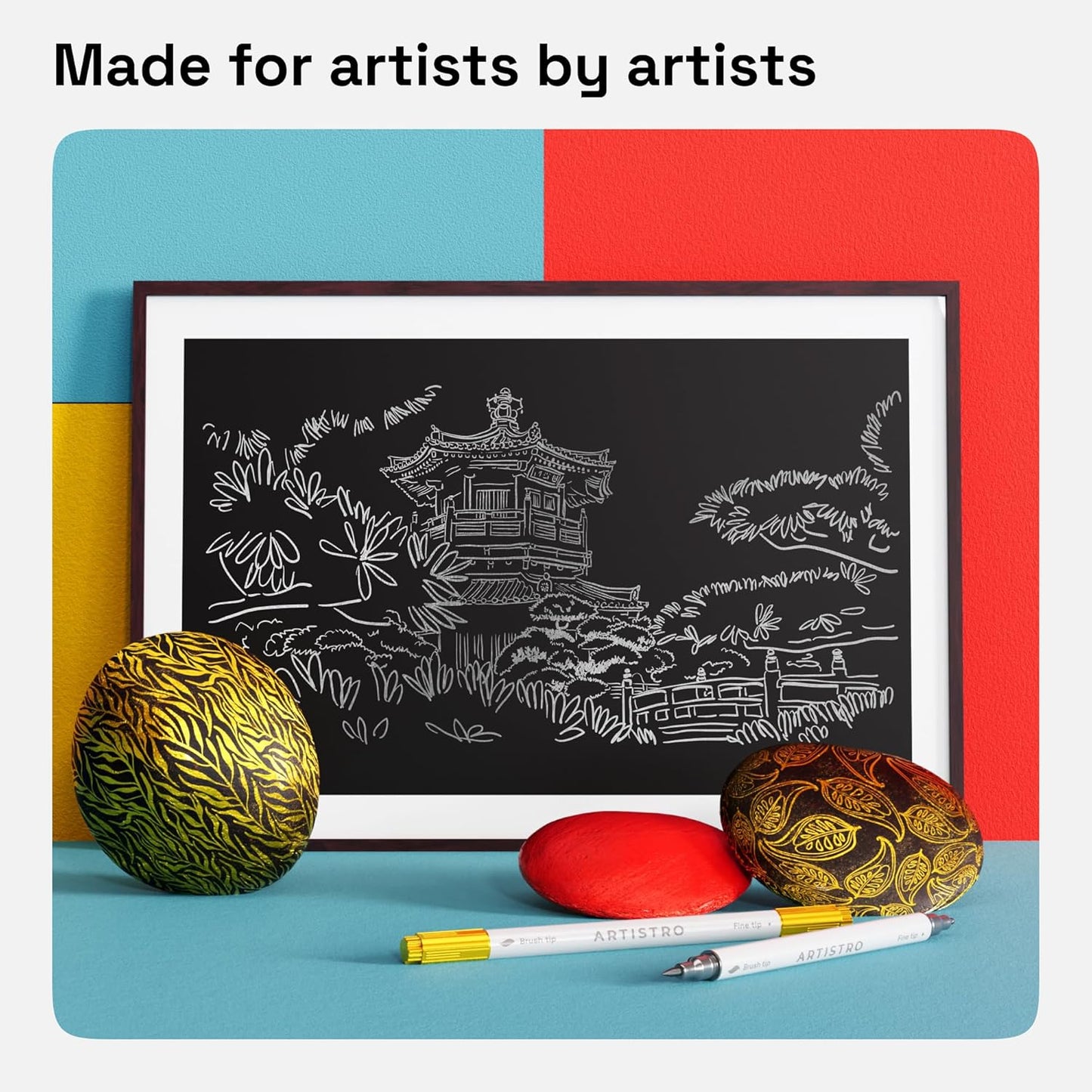 ARTISTRO 2 Gold&Silver Dual-Tip Acrylic Paint Pens - Multisurface Metallic Markers for Glass, Rock, Fabric, Wood, Plastic & More - 1 mm Fine & Brush Tips