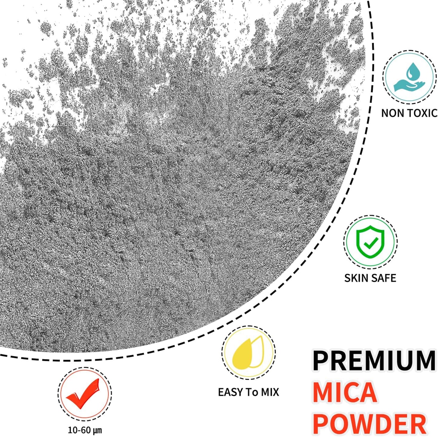 Mica Powder - 100g Mica Powder for Epoxy Resin - Metallic Color Pigment for Resin, Soap, Bath Bombs, Eye Shadow, Nails, DIY Crafting Projects etc. (Silver Gray)