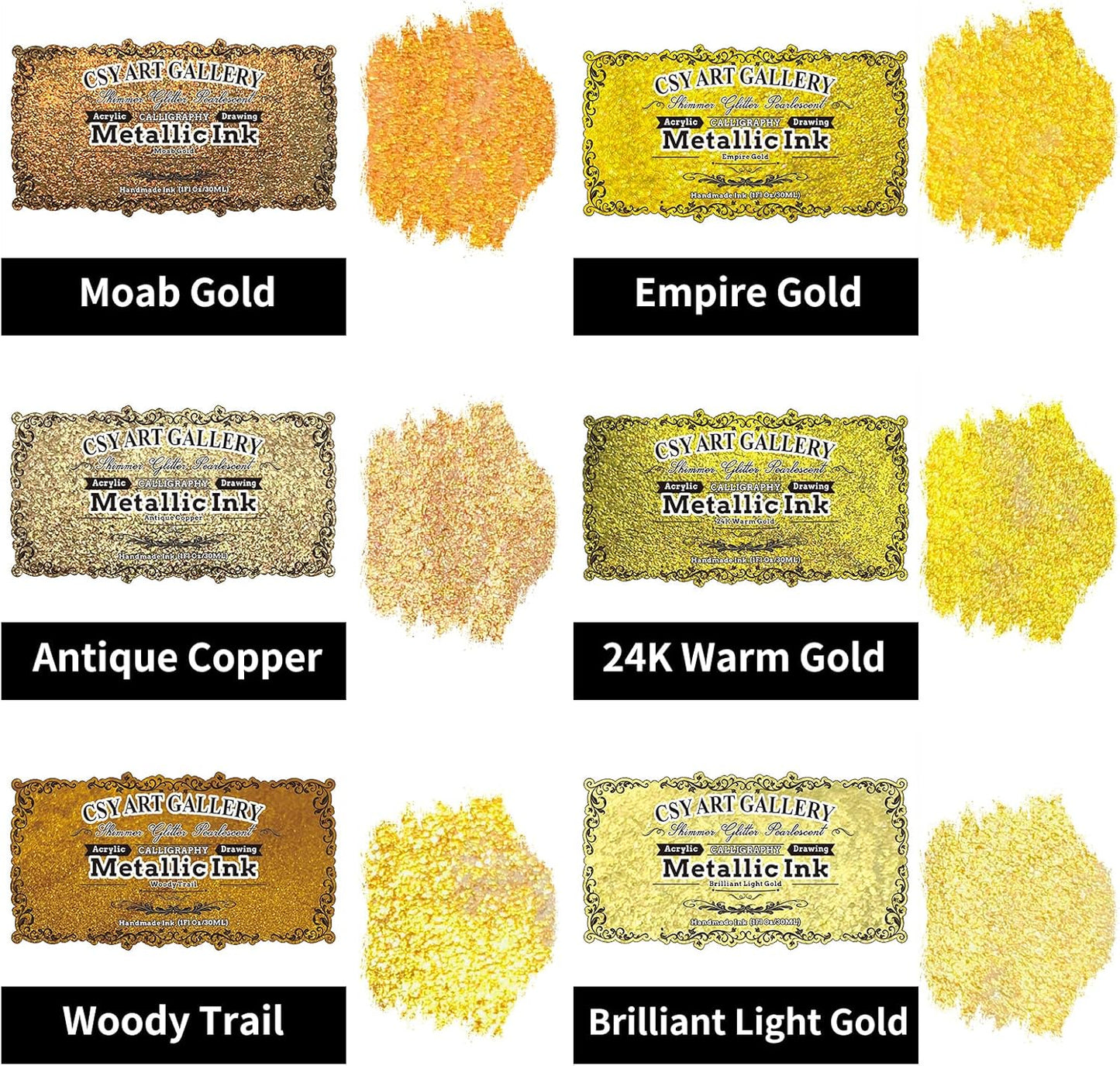 CSY art gallery Metallic Acrylic Paint Ink-Water Resistant Drawing Inks Set-24K Gold Alcohol Ink-Mica Paint for Resin, Rock,Markers Refill,Wood,Crafts (Fallen Leaves Starlight Set)